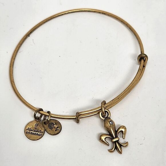 ALEX and ANI Fleur de Lis Gold Tone Bangle Bracelet - Picture 1 of 7